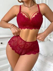 SHEIN 2pcs Women Lace Wireless Bra Set, Solid Color