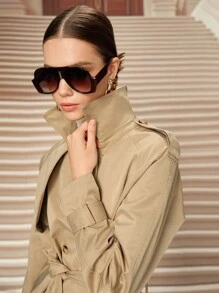 SHEIN Unity Women's Fashion Loose Short Waist Belt Windbreaker Fall Winter Cloth For Women - Khaki - View 7