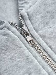 Manfinity Sporsity Men's Letter Print Long Sleeve Zipper Front Casual Baseball Jacket , Grey Zip Up Jacket, Grey Varsity Jacket, Fall/Winter