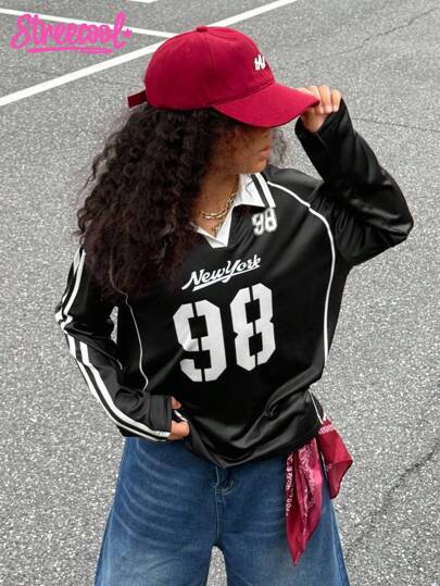 SHEIN Explorewe Blusa de manga larga con estampado elegante y cuello de solapa, camisa polo versátil para ir y venir, para niñas preadolescentes en la escuela, estilo casual de primavera/otoño