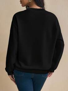 Shutterstock Glamance 女士休闲时尚印花宽松圆领长袖卫衣，骷髅头图案，万圣节主题，哥特风，基础款上衣 - 白色 - 查看 2