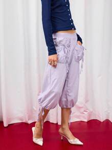 COUREZ Quần lửng cạp thấp có túi phía trước / Phong cách Y2K Thu Đông dành cho nữ, quần cargo nữ thường ngày dễ thương. - Màu tím - Xem 5