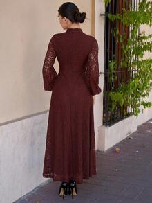 Andrea Bello Women's Long Sleeve Lace Burgundy Dress Maxi Women Outfit