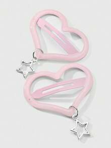 ROMWE Kawaii Bộ 2 kẹp tóc đính đá hình trái tim và ngôi sao lấp lánh màu hồng chất lượng cao dễ thương và đơn giản, thích hợp để đeo hàng ngày, làm quà tặng cho bé gái - Hồng - Xem 8