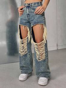 Quần jeans nữ tuổi teen phong cách Rave Punk thập niên 90, túi xéo, ống đứng, thiết kế túi độc đáo, chất liệu mềm mại và thanh lịch, thích hợp cho đi làm, tập luyện, trẻ trung và thời trang, trang phục Halloween, tựu trường. - Rửa tối - Xem 3