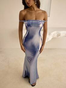 Vowa Millennium Babe 全息奶油色闪亮蓝色紧身裙，适合派对、联欢晚会、舞会、音乐节和其他女性场合 - 藍色 - 查看 7