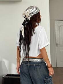 Coolane 女士夏季街头风 Y2K 简约度假图案宽松短款 T 恤 - 白色 - 查看 5