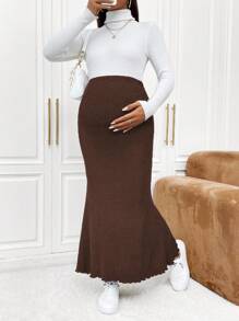 SHEIN Fall Clothes,Autumn Clothes,Maternity Autumn Clothes Maternity Maternity Casual Solid Color Mermaid Skirt Maternity Skirt Brown Maternity Skirt Mermaid Maternity Skirt Long Maternity Skirt Ribbed Maternity Skirt