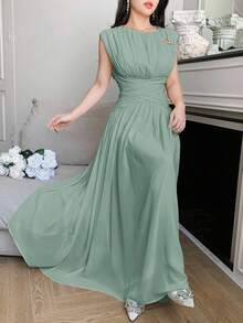 Feyla Váy không tay màu trơn thanh lịch dành cho nữ, mùa hè - màu xanh lá - Xem 3