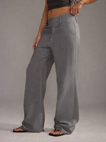 TRNVIE Women's Business Casual Button-Front Pants Fall Cloth For Women - Light Grey - View 3