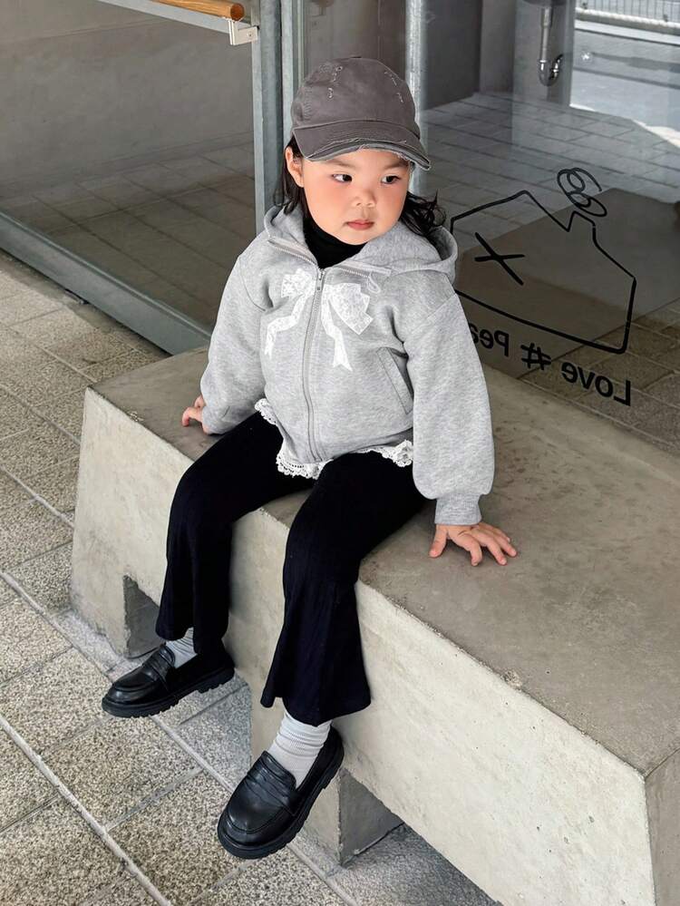 Baby Girls' Hooded Bow Decor Korean Style Long Sleeve Sweatshirt, Spring/Autumn Toddler Girls Clothes