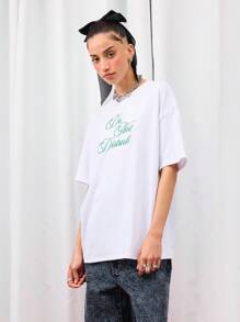 COUREZ 请勿打扰标语超大短袖T恤 /Y2K 秋季女装 秋季服装 可爱上衣 印花T恤 - 白色 - 查看 4