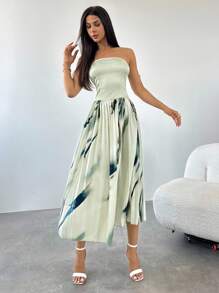Firerie Women's Elegant Sage Green Summer Pleated Printed Dress,Wedding Guest Date Night Outfits,Business Casual Teacher Flowing Homecoming Festival Dress - Multicolor - View 8