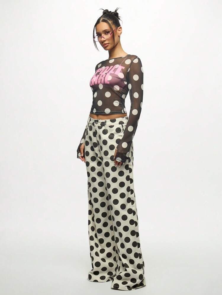 SUMWON WOMEN Polka Dot Wide Leg Palazzo Pants With Patch Pockets