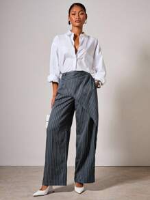 COSMINA Damen gestreifte Vintage Weite Bein Loose Lässig Hose, Business Lässig Stil für Herbst/Winter