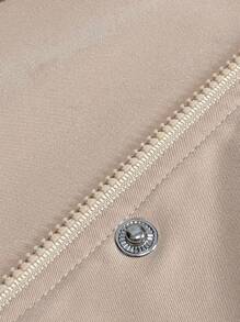 Young Girl Beige Solid Color Hooded Waist Drawstring Casual Windbreaker,Spring Autumn Trench Coat Jacket,Back-To-School,Career Day Kid Girl Jacket - Khaki - View 7