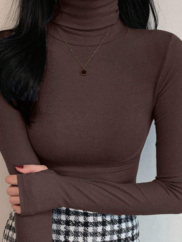 Women's Solid Color Long Sleeve Casual Turtleneck Slim Fit Base Layer T-Shirt Fall,Winter