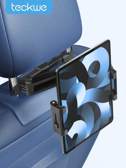 Teckwe Hållare för surfplatta och telefon i baksätet, justerbart bilfäste för surfplatta, kompatibel med 4,7-12,9 tums enheter, nödvändigheter för långa bilresor, svart