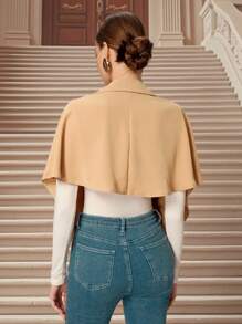 SHEIN Unity Women's Solid Color Lapel Collar Batwing Sleeve Unique Fashion Cape Top - Khaki - View 2
