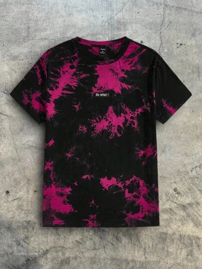 AXEPEAK Herrtröja i bomull med tie dye-mönster och lapp, sommar
