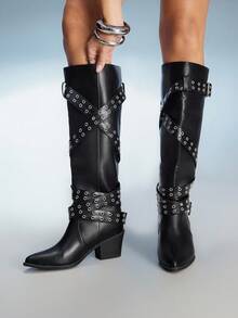 CUCCOO GRLICON Damen Spitze Asymmetrischer Absatz Sexy Mesh Mode Knöchelstiefel, geeignet für Party, Date Night, Schulanfang, Halloween, Weihnachtsfeier - Schwarz - Übersicht 4