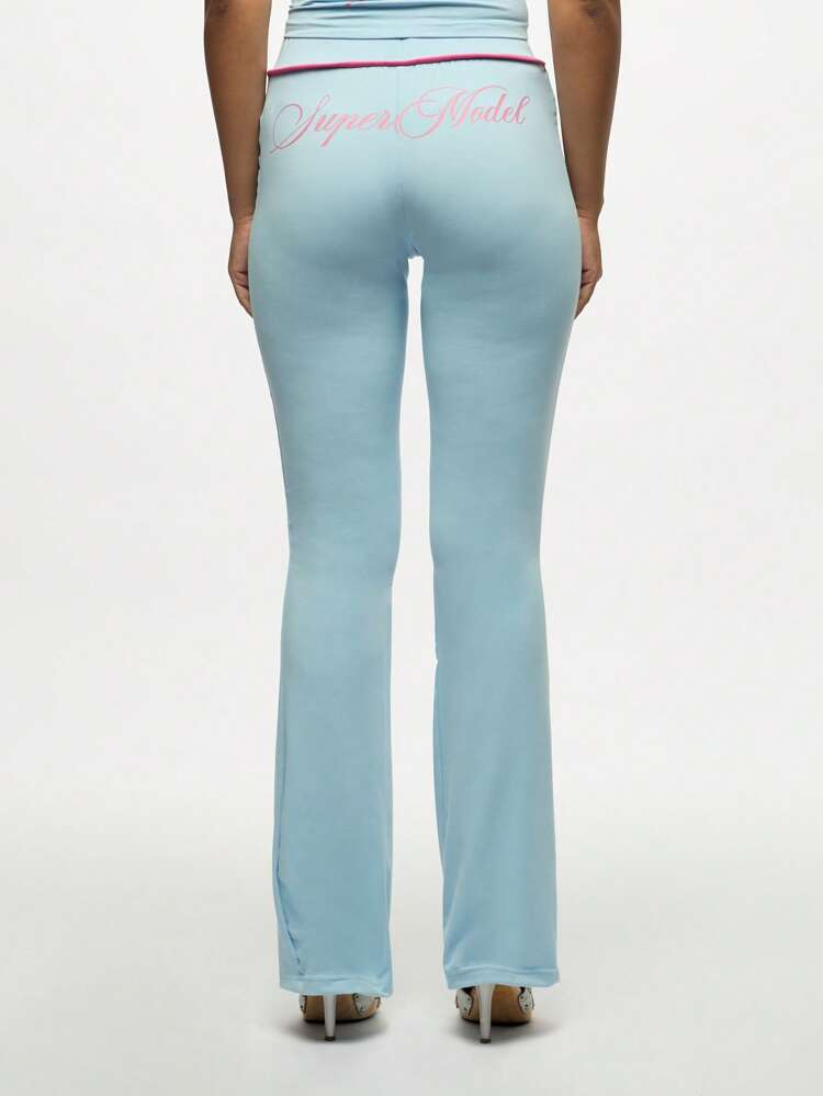 SUMWON WOMEN Light Blue Kickflare Pants With Pink Trim