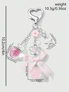 ROMWE Kawaii 1 件时尚精致百搭优质银链星形树脂花草莓圆点丝带蝴蝶结星形吊坠 DIY 钥匙扣包饰，适合女士/女孩日常佩戴，节日礼物 - 粉色 - 查看 4