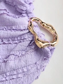 Sweetra 女款新款紋理面料不對稱單肩上衣，飾有金屬扣飾，適合海邊度假，春夏季 - 紫色 - 查看 5