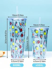 HARRY POTTER X SHEIN 1PC Cold Drink Juice Cup, 450ml Or 600ml Transparent Flat Lid, Double-Layer Straw Cup, Straw Juice Cup, Transparent Bow Shaped Cup - Multicolor - View 7