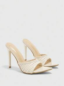 CUCCOO BIZCHIC 9厘米尖头黑色性感高跟凉鞋，适合夏季礼服、婚礼、情人节 - 米色 - 查看 2