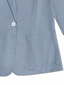 Franclia Solid Color Notched Collar Single-Breasted Pocket Minimalist Blazer - Blue - View 5