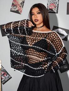 Whyspr Pulls grande taille style casual punk pour Halloween - Noir et Blanc - Voir 2