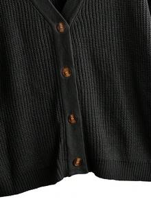 Omancia White Lantern Sleeve Button Front Ribbed Loose Knit Cardigan, Spring/Summer