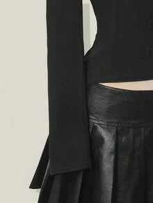 SHEIN ICON Women's Double Layer Collar Fitted Jacket Black Zip Up Jacket In Fall/Winter - Black - View 7