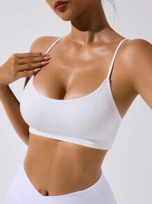 Dewbera Áo hai dây thể thao liền mạch màu trắng đơn giản dành cho nữ - trắng - Xem 8