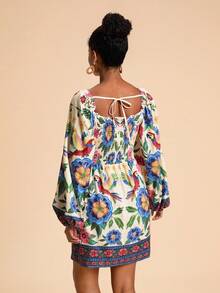 Travachic Vestido corto ajustado de mujer de manga larga con estampado tejido - Multicolor - Ver 2
