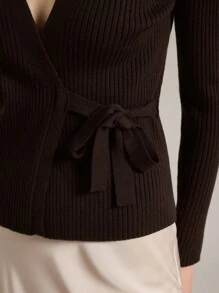 Ontre 2026春夏新款女装，春夏服装，四季皆宜，冬季服装，返校季，情人节，假日度假，婚礼宾客着装，女教师制服，休闲外出，夜间外出，婚礼宾客礼服，优雅婚礼宾客长袍，教堂着装，商务休闲，女士日常休闲罗纹针织系带开衫 - 棕色 - 查看 6