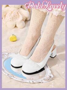 Women's Round Toe Cute Comfortable Chunky Heel Mary Jane Flats - White - View 1