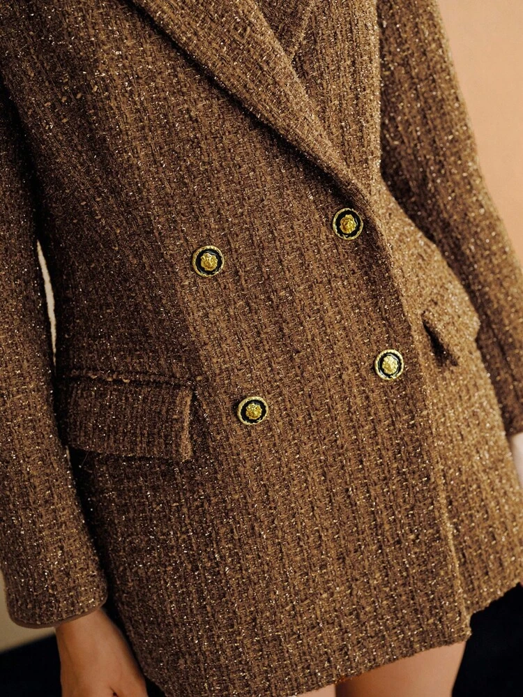 WOOL STRUCTURED PEAK COLLAR DOUBLE BREASTED BLAZER