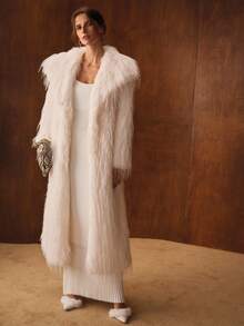MOTF PREMIUM WATERFALL LONG SLEEVE FAUX FUR COAT - White - View 5