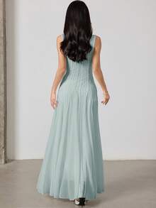 Heiryn Women's Jacquard Crew Neck Sleeveless Elegant Dress,Elegant Dresses For Women - Green - View 2