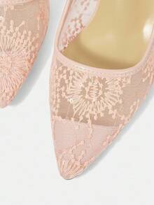 CUCCOO HITCHD 女士优雅浪漫性感时尚浅粉色网眼尖头细高跟中跟鞋，适合正式场合、婚礼、派对、万圣节、圣诞节、感恩节、情人节 - 粉色 - 查看 10