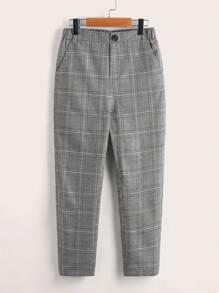SHEIN Ragazzo Tween Pantaloni a quadri con vita elastica