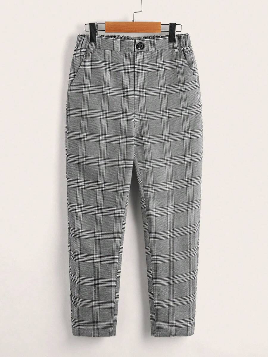 SHEIN Ragazzo Tween Pantaloni a quadri con vita elastica