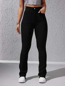 EURMUSE Quần Jeans Denim Ôm Dáng Có Túi Cạp Cao Cho Nữ, Kiểu Dáng Thường Ngày Đa Năng - màu đen - Xem 4