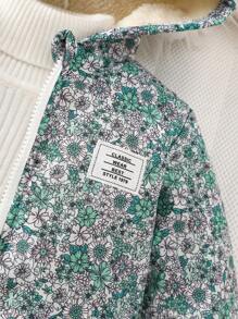 SHEIN Vintaside Kids 复古碎花连帽夹克，适合女婴，拉链开合，保暖内衬，休闲时尚冬季外套 - 彩色 - 查看 7
