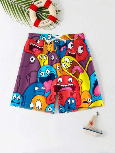 Tween/Pre-Teen Boy Casual Printed Loose Beach Shorts, Suitable For Summer, Beach, Outdoor, Swimming