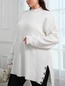 EURMUSE 大码优雅毛衣，适合冬季 - 白色 - 查看 5