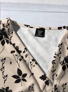 EMERY ROSE Casual Vintage Floral Pattern Khaki Plus Size Shirt, Suitable For Summer Chic Blouses For Women - Multicolor - View 3