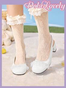 Women's Round Toe Cute Comfortable Chunky Heel Mary Jane Flats - White - View 4
